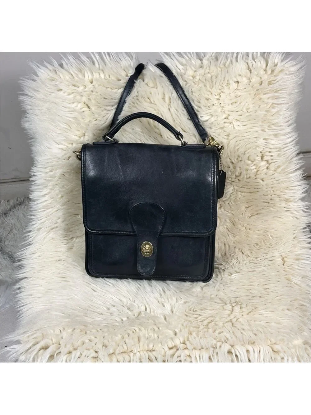Coach Black Leather Top-Handle Satchel with Gold Hardware